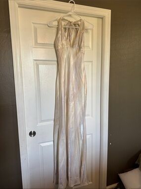 Zara Iridescent Halter Maxi Dress - Pearl Cream